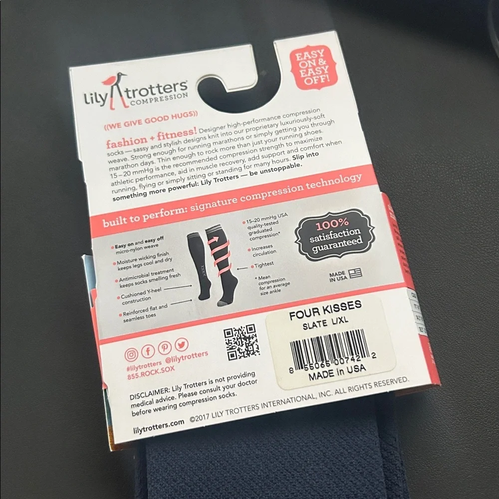 Lily Trotters Slate Grey Compression Sleeves 15-20 mmHG, Size L/XL - Picture 4 of 6